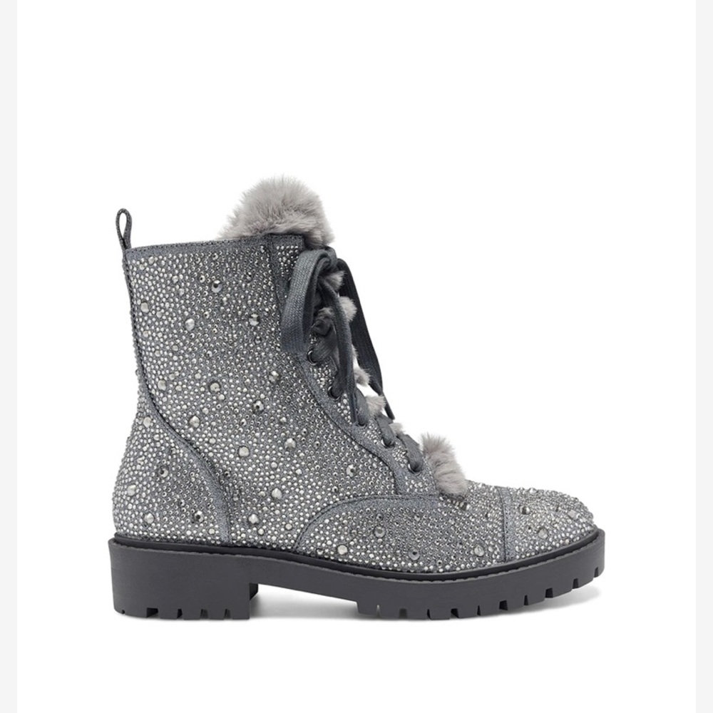 Jessica Simpson Gray Crystal Embellished Combat Boots